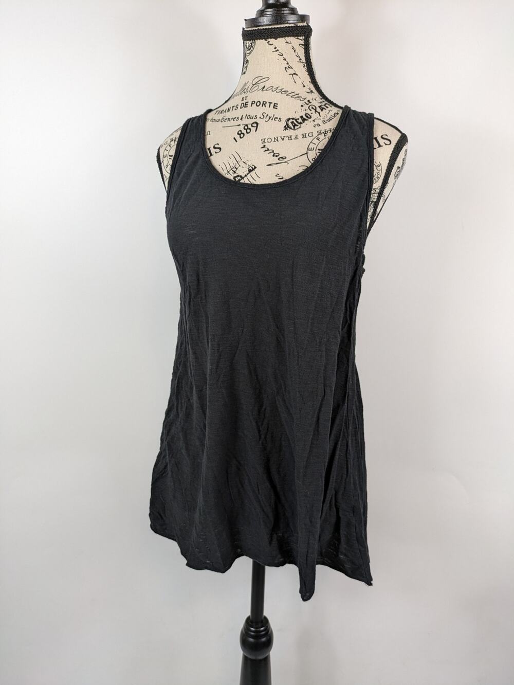 Rock Etiquette Womens Small Tank Top Black Scoop Neck Back Split Raw Hem Grunge